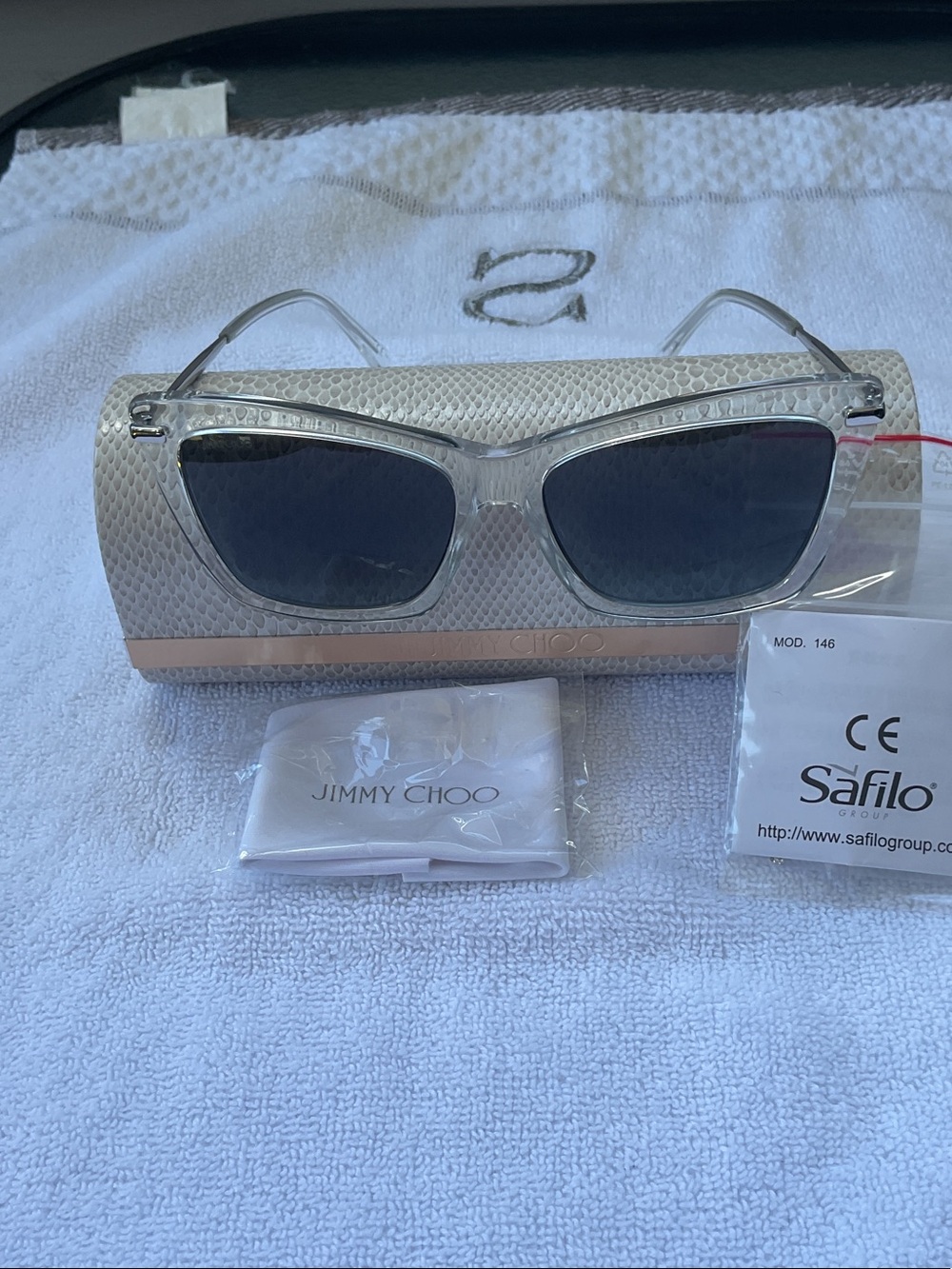 Jimmy Choo Clear Frame Sunglasses with Dark Grey Lenses